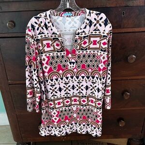 J. McLaughlin Tunic Pink Brown Geometric Catalina Cloth Top Womens X-Large